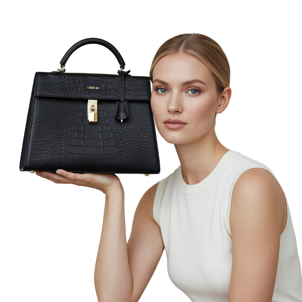 DAWODY Luxury Bag in Cayman Black Mango Leather. A masterpiece made from mango fruit